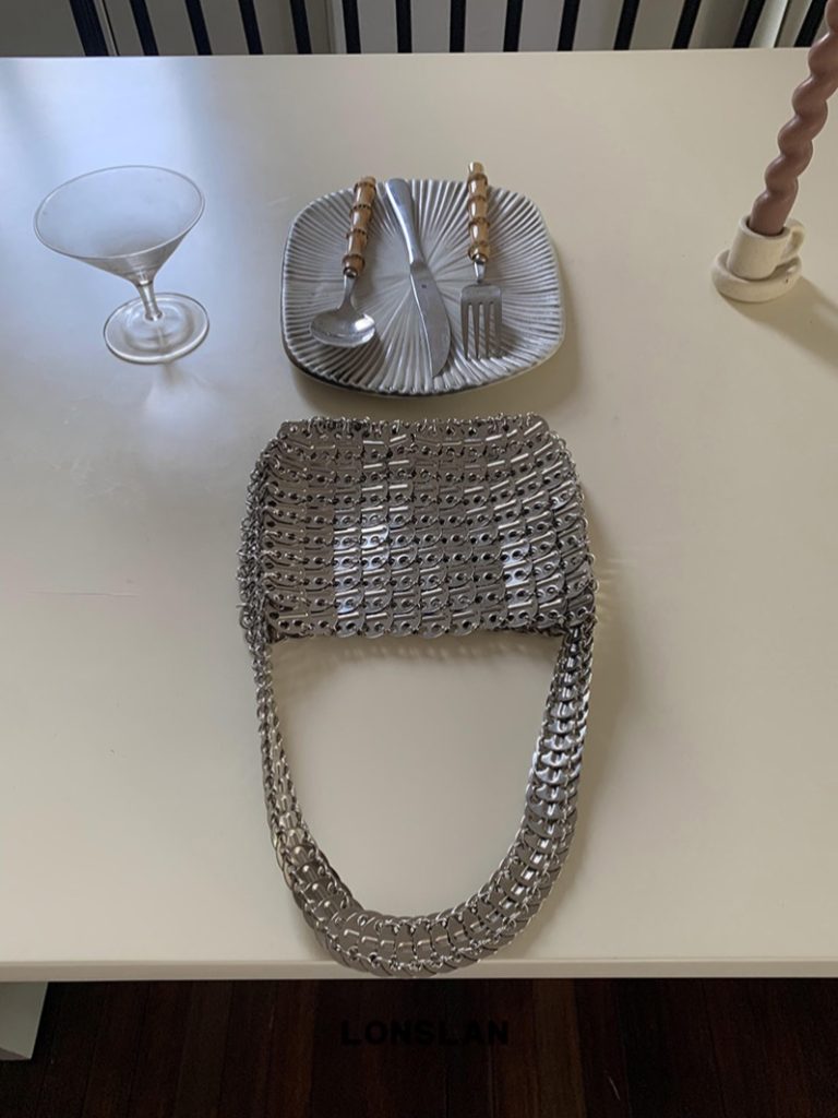 2024 Metallic Vintage Handwoven Silver Hollow Sequin Handbag for Women