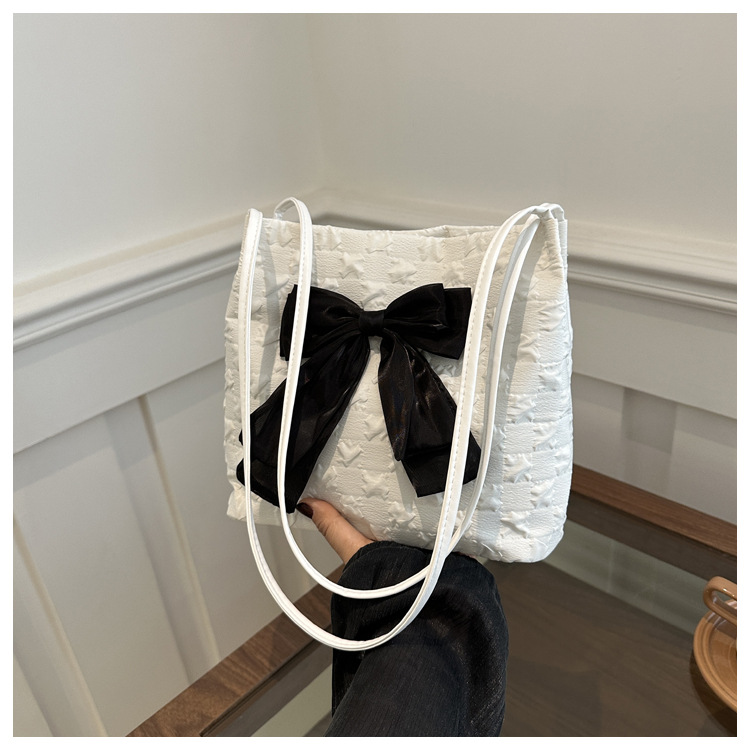 Korean Style Bow Tote Bag Women 2025 Summer Large Capacity Cloth Shoulder Bag