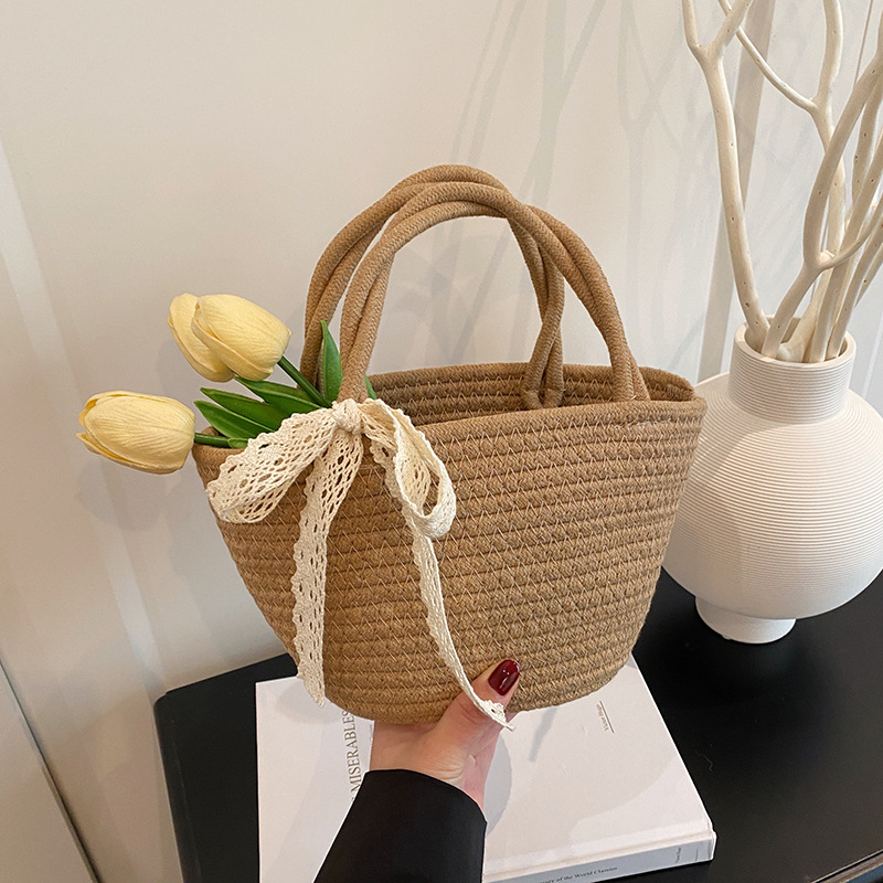 Large Woven Tote Bag Casual Resort Style Women's Handbag