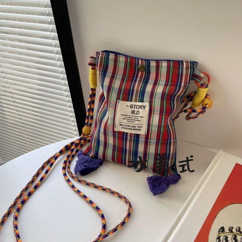 2025 New Thai Niche Phone Bag Tassel Crossbody Mini Bag with 3 Plaid Design